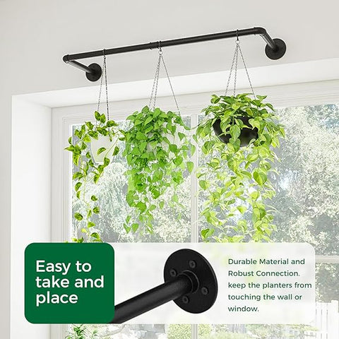 Bamworld Hanging Planters for Indoor Plants Hanging Plant Holder Plant Hanger Indoor Ceiling Window Plant Shelves Wall Mount Black Metal Rod Wall Decor for Living Room (Pot Chain&Plant Not Included)