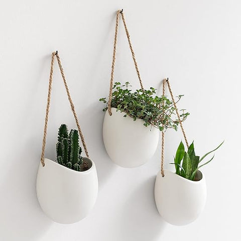 Kazai. Jardineras de pared -Ellie- | Macetas Colgantes De Cerámica 3 Piezas | Decoración de Pared para Interior, Balcón y Jardín | Blanco (mate)