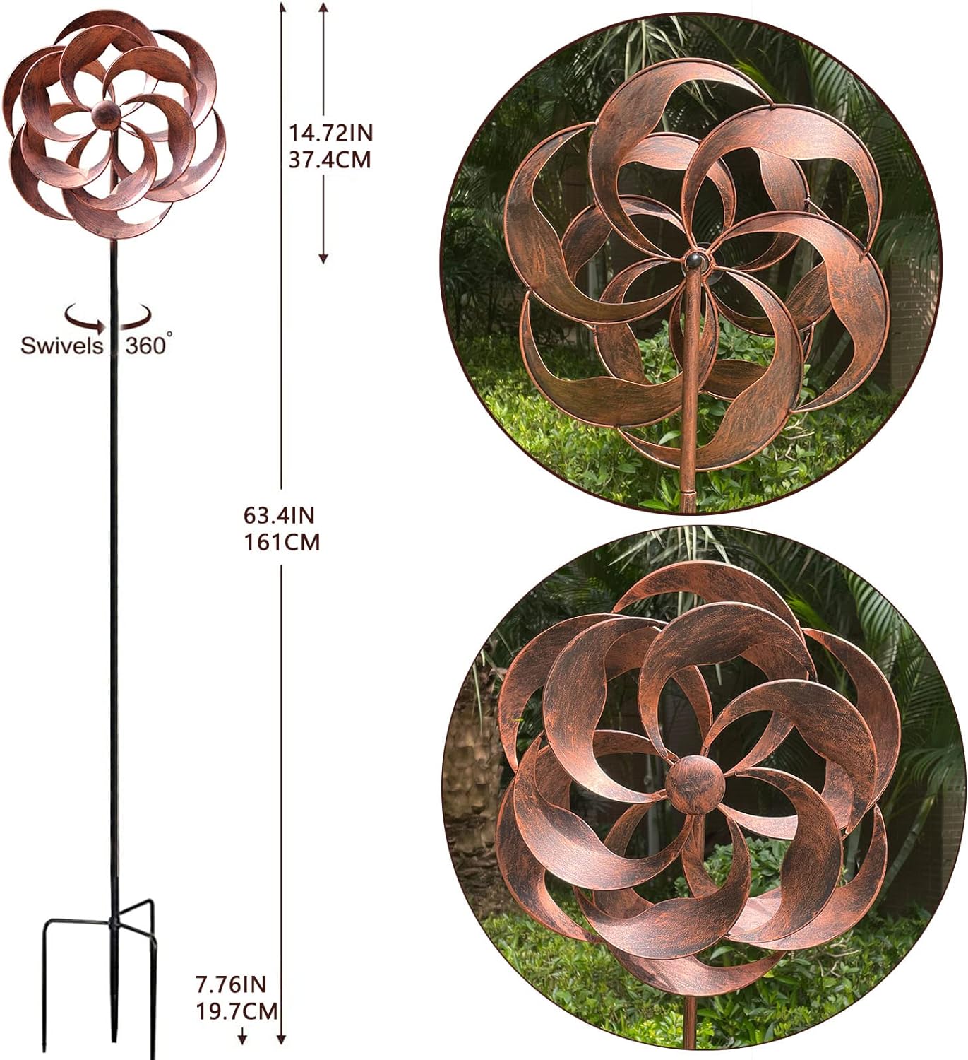 LERFUGI 360 Grad drehbares klassisches Windspiel aus Metall mit Weidenblättern für Terrasse, Rasen, Außenbereich, Hof, Rasen, Garten