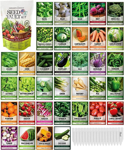 Survival Vegetable Seeds Garden Kit Over 16,000 Seeds Non-GMO and Heirloom, Great for Emergency Bugout Survival Gear 35 Varieties Seeds for Planting Vegetables 35 Plant Markers Gardeners Basics