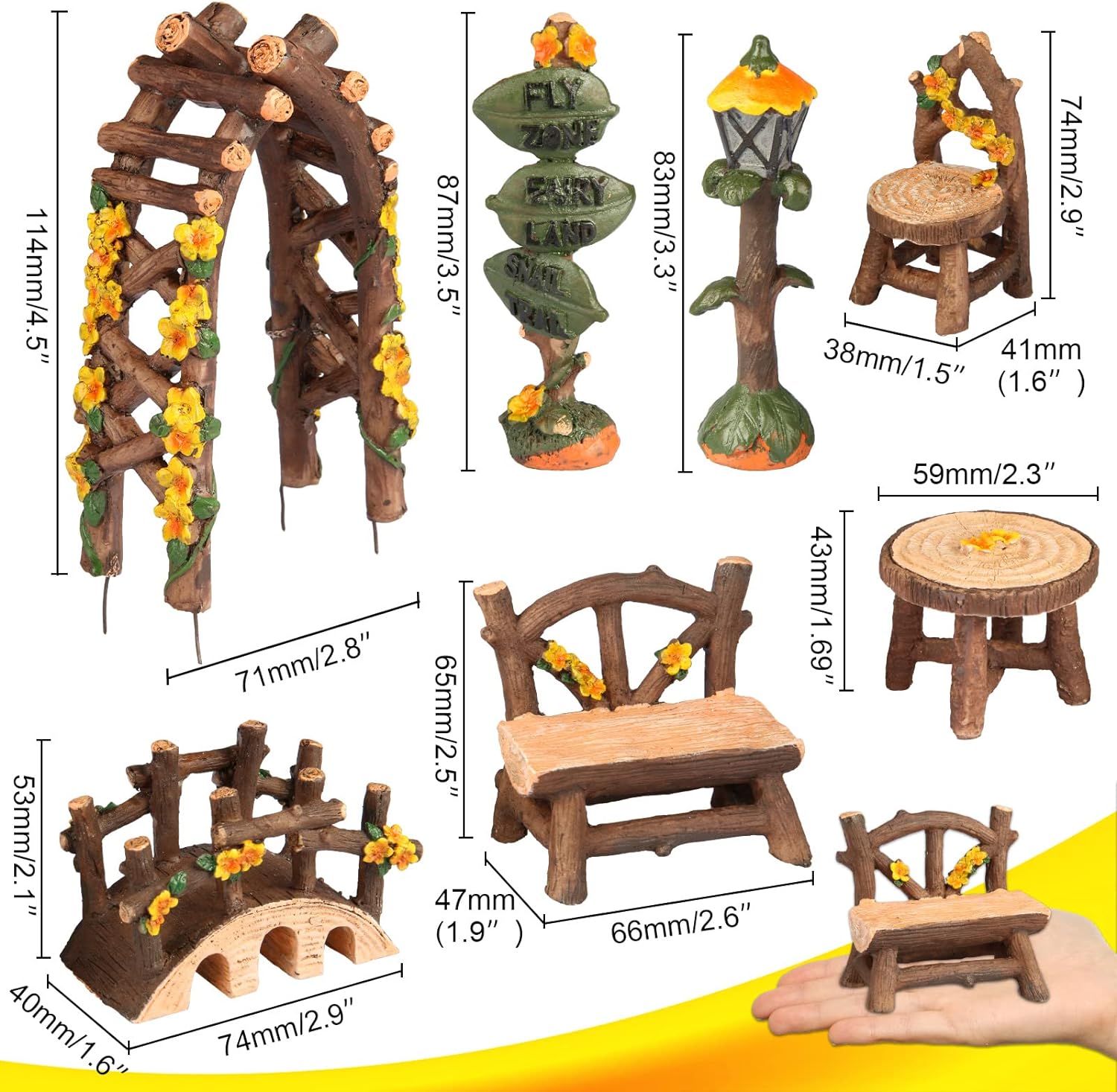 Fairy Garden Accessories, LATTOOK 8PCS Miniature Table and Chairs Set Fairy Garden Furniture Ornaments Kit for Dollhouse Accessories Home Outdoor Micro Landscape Decoration