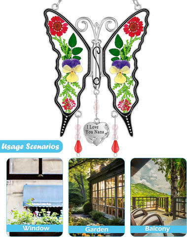 KY&BOSAM Suncatcher Butterfly I Love You Nana Gifts for Nana Mother`s Day Nana Gifts Stained Glass Suncatchers Hanging Wind Chime Ornament for Window Gift for Mother`s Day Birthday Christmas
