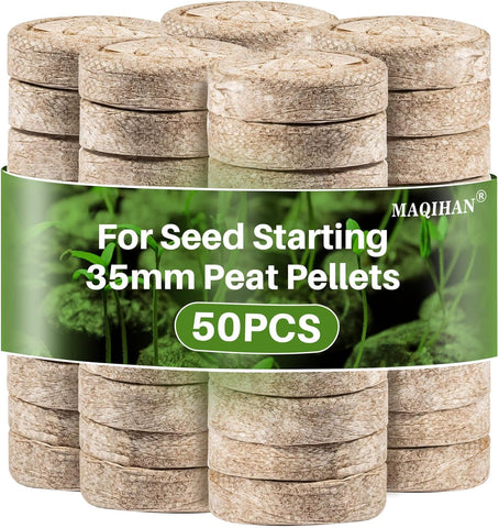 MAQIHAN 50 Stück Torfpellets für Setzlinge – 35 mm Samen-Starterpellets, Torfkapseln zum Starten von Samen, Gartenerde zum Pflanzen, Umpflanzen, Wachsen von Gartenblumen, Gemüse, Keimung, Anzuchtschale 