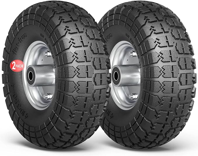 Winisok 4.10/3.50-4 Tire Wheels Flat Free, 10" Heavy Duty Solid Replacement Tire with 5/8’’ Bearings for Wagon/Wheelbarrow/Hand Truck/Generators (2 Pack)