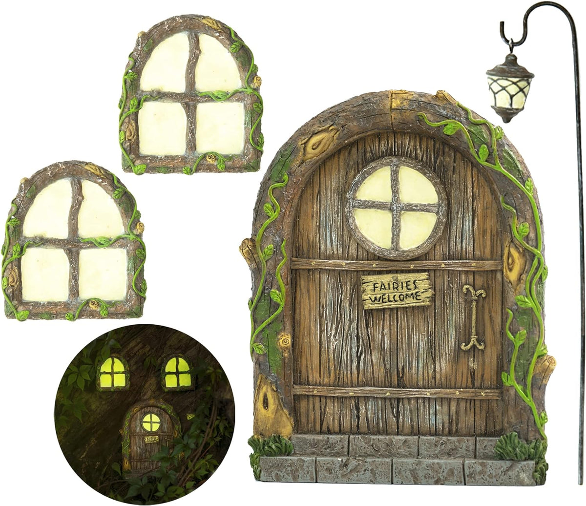 Kit de jardín de hadas, puerta de hadas, puerta de hadas y ventanas para árboles, decoración de tocón de árbol, kit de casa de hadas, decoración de jardín de hadas