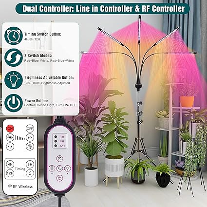 KEELIXIN Grow Lights for Indoor Plants,5 Heads Red Blue White Full Spectrum Plant Light with 15-60" Adjustable Tripod Stand, Indoor Grow Lamp with Remote Control and Auto On/Off Timer Function