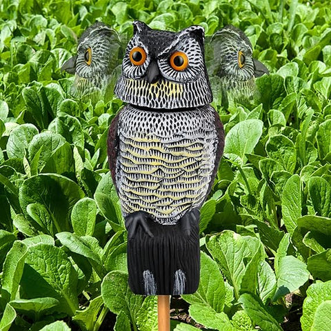 Owl Decoys to Scare Birds Squirrels Away,Owls to Frighten Birds 360 Degree Rotating Head,Plastic Owl Decoy to Scare Birds Away Deterrent,Garden Owls Bird Scare Devices for Indoor Outdoor Garden,Yard