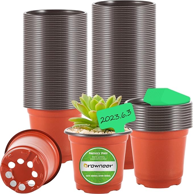 GROWNEER 120 paquetes de macetas de plástico de 4 pulgadas con 15 etiquetas para plantas, maceta para iniciar semillas, contenedor para plantas suculentas, plántulas, esquejes, trasplantes 