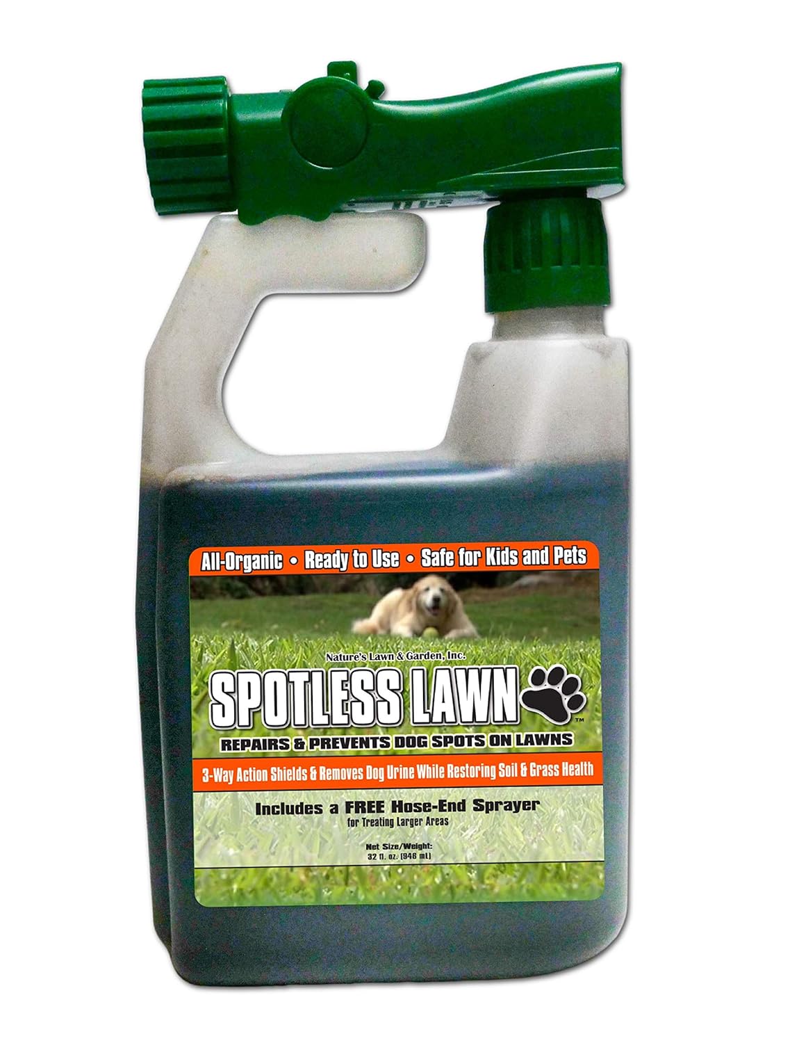 Nature's Lawn &amp; Garden – Spotless Lawn Dog Spot Aid – Beleben und schützen Sie Ihren Rasen vor Hundeurinverbrennungen – Beseitigen Sie verschüttete Flüssigkeiten und Streusalzschäden – Haustiersicher – 1 Qt mit Schlauchendsprüher 