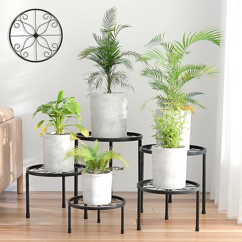 Linpla 5er-Pack dezente Pflanzenständer aus Metall, robuste Blumentopfständer für mehrere Pflanzen, rostfreies Eisen-Blumentopfregal, Dekorationsregale für Zuhause drinnen und draußen (5er-Pack schwarz) 