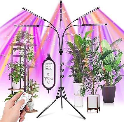 KEELIXIN Grow Lights for Indoor Plants,5 Heads Red Blue White Full Spectrum Plant Light with 15-60" Adjustable Tripod Stand, Indoor Grow Lamp with Remote Control and Auto On/Off Timer Function