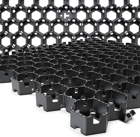 Vodaland Permeable Pavers - HexPave Grass & Gravel Permeable Paver System - 100% Recycled PPE Plastic Pavers, Handles 27,000 lbs, 1" Depth, 65 s.f / 22 Units