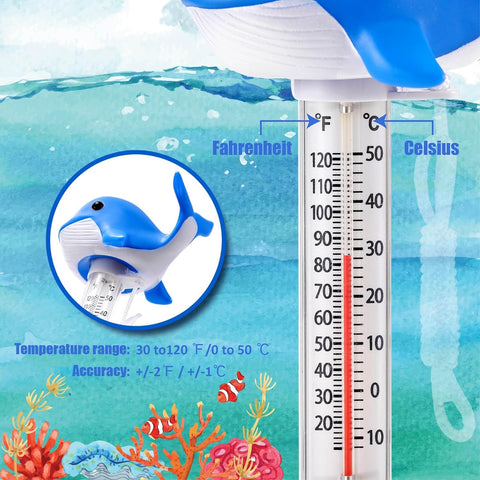 MKLZ Wasserthermometer für Eisbad mit Schnur, schwimmendes, leicht ablesbares Poolthermometer, Pooltemperaturanzeige für Whirlpool, Kalttauchen, Schwimmbad (Wal). 