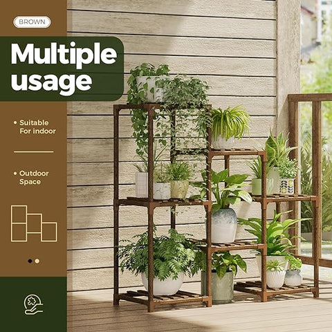 Bamworld Plant Stand Indoor Wood Plant Shelf Outdoor Tiered Plant Rack for Multiple Plants 3 Tiers 7 Pots Ladder Plant Holder Plant Table for Plant Pots Boho Home Decor for Gardening Gifts