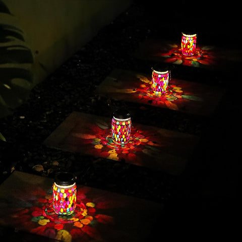 Cooo 8 Pack Mosaic Lantern Solar Powered Hand Paste 141 Crystal Mosaics Hanging Waterproof Outdoor Table Garden Patio Porch Yard Backyard Balcony Tree Christmas Decor Garden Miniatures Accessorie -Red