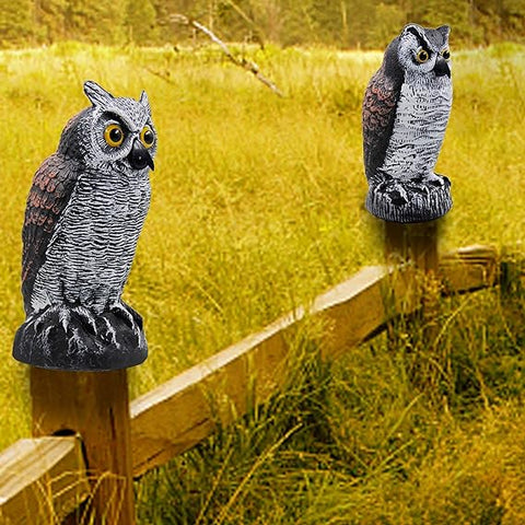 Hausse 2 Pack Fake Horned Owl Bird Scarecrow Decoy, Plastic Deterrents, Halloween Decoration, Nature Enemy Pest Repellent for Outdoor Garden Yard