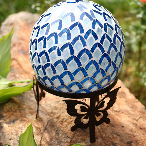 Topadorn Gazing Ball Stand Gartenzubehör Metallständer mit Schmetterling verziert für 10-Zoll- oder 12-Zoll-Gazing Globes