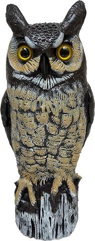 Dalen Fake Owl Decoy to Scare Birds Away from Gardens, Rooftops, and Patios - Scarecrow Provides Natural Pest Control - Safe and Humane, 16" Two Color Great Horned Owl