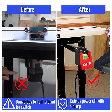 Dreyoo 1 Packung 110 V bis 120 V einphasiger Ein-/Ausschalter, Router-Tischschalter mit großem Stoppschild-Paddel, einfacher Kontakt für schnelles Ausschalten für Tischkreissägen und andere elektrische Geräte 