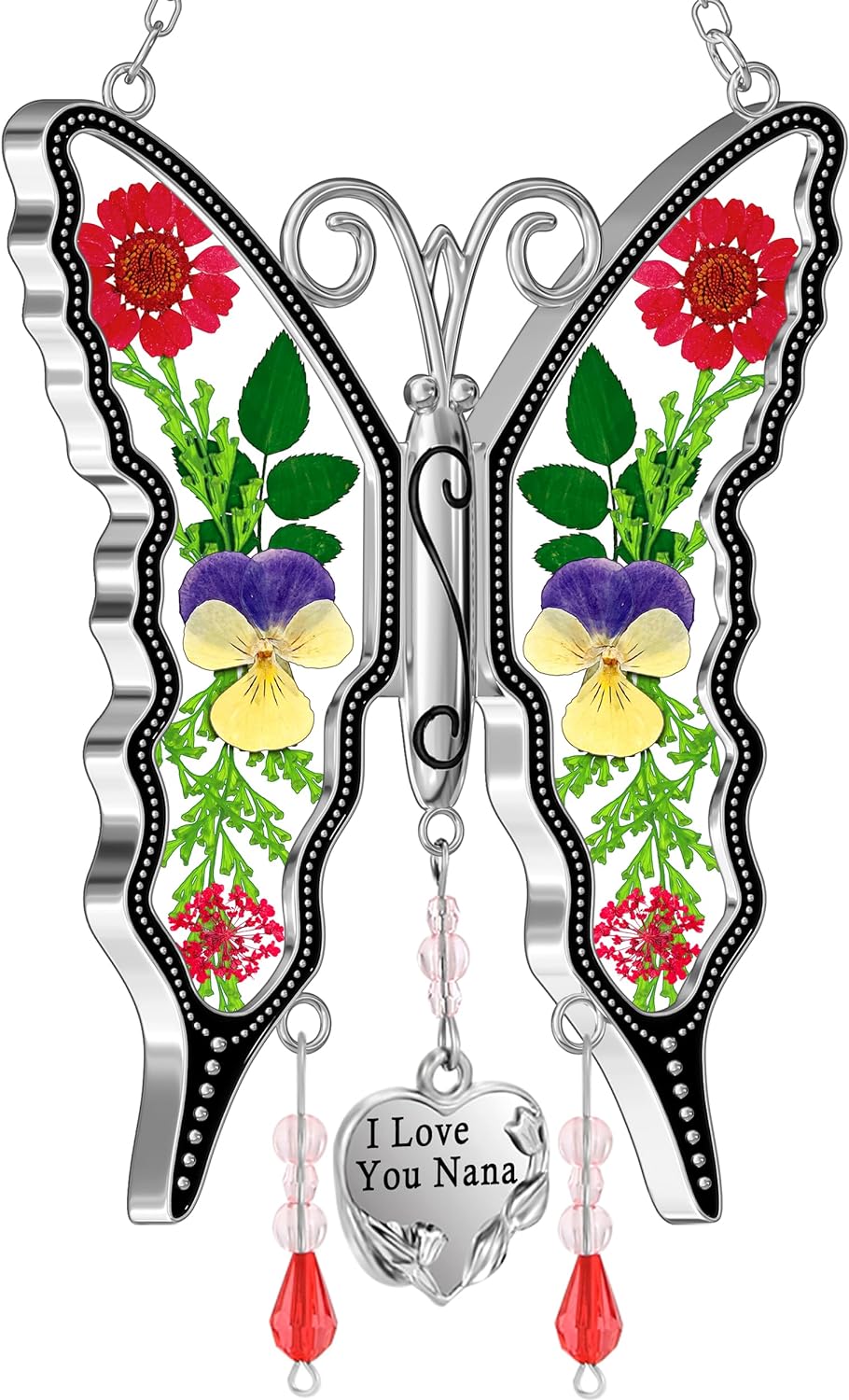 KY&BOSAM Suncatcher Butterfly I Love You Nana Gifts for Nana Mother`s Day Nana Gifts Stained Glass Suncatchers Hanging Wind Chime Ornament for Window Gift for Mother`s Day Birthday Christmas