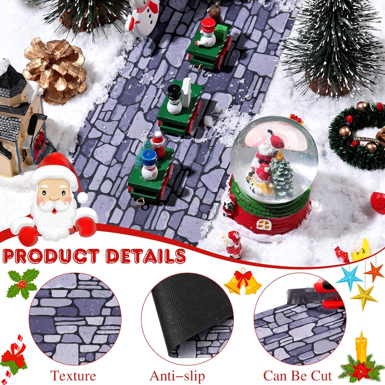 Marspark Christmas Village Accessories 5 x 50 pulgadas Navidad miniatura Road Village Street Mat Navidad Village Snow Street Decoraciones para paisaje de Little Village (estilo camino de grava gris)