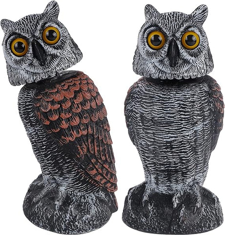Hausse 2er-Pack Vogelscheuche, gefälschte Eulen-Köder-Skulptur, rotierender Kopf, Kunststoff-Eulen-Vogelabwehrmittel, 10,6 Zoll Höhe, Naturfeind-gehörnte Schädlingsbekämpfung für den Garten im Freien