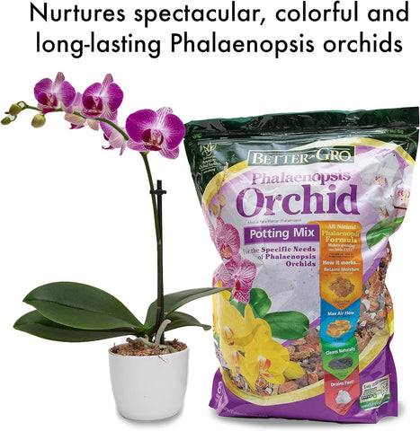Better-Gro Phalaenopsis-Mischung – hochwertige Phalaenopsis-Blumenerde zum Eintopfen, Umtopfen, verbesserte Drainage, Luftzirkulation und Wurzelbelüftung, ideal für Phalaenopsis-Orchideen – 8 trockene Quarts 