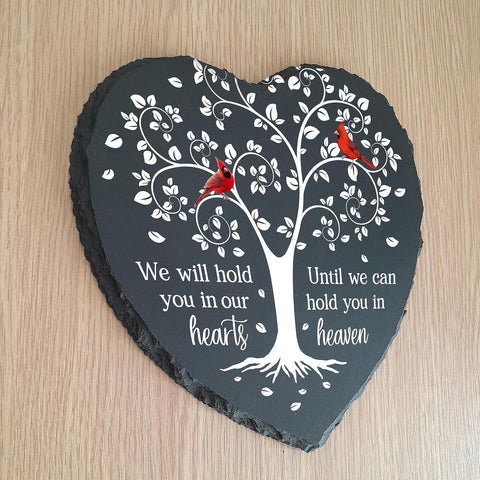 Cardinal Memorial Slate Stone - Hold You in Our Hearts, Memorial Plaque Sympathy Gifts for Loss of Loved One, Memorial Gifts for Loss of Father, Mother, Brother Garden Slate Stone TNA6