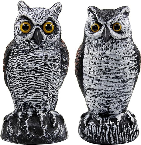 Hausse 2 Pack Fake Horned Owl Bird Scarecrow Decoy, Plastic Deterrents, Halloween Decoration, Nature Enemy Pest Repellent for Outdoor Garden Yard