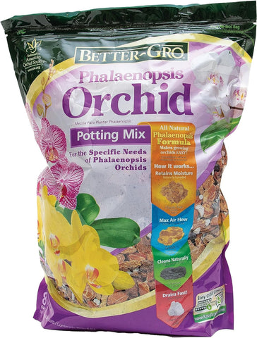 Better-Gro Phalaenopsis-Mischung – hochwertige Phalaenopsis-Blumenerde zum Eintopfen, Umtopfen, verbesserte Drainage, Luftzirkulation und Wurzelbelüftung, ideal für Phalaenopsis-Orchideen – 8 trockene Quarts 