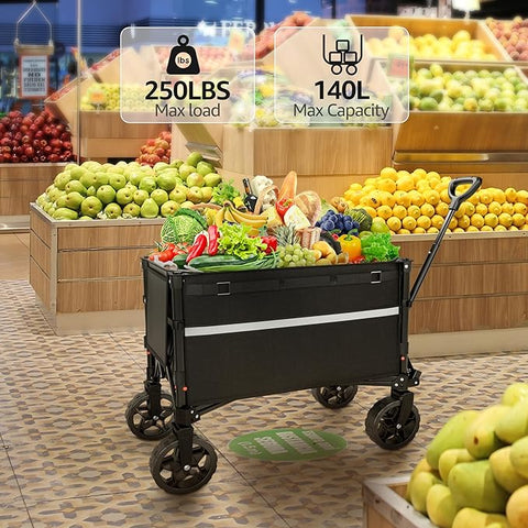 ROSONG Foldable Wagon Cart Collapsible - Folding Utility Wagons Carts with Wheels for Grocery Shopping Sports Garden Camping Beach