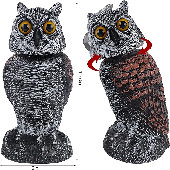 Hausse 2er-Pack Vogelscheuche, gefälschte Eulen-Köder-Skulptur, rotierender Kopf, Kunststoff-Eulen-Vogelabwehrmittel, 10,6 Zoll Höhe, Naturfeind-gehörnte Schädlingsbekämpfung für den Garten im Freien