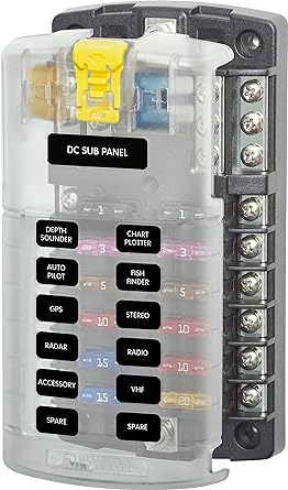 Bewegen Sie den Mauszeiger über das Bild, um es zu vergrößern. Blue Sea Systems 5026 ST Flachsicherungsblock, 12 Schaltkreise mit Erdung und Abdeckung 