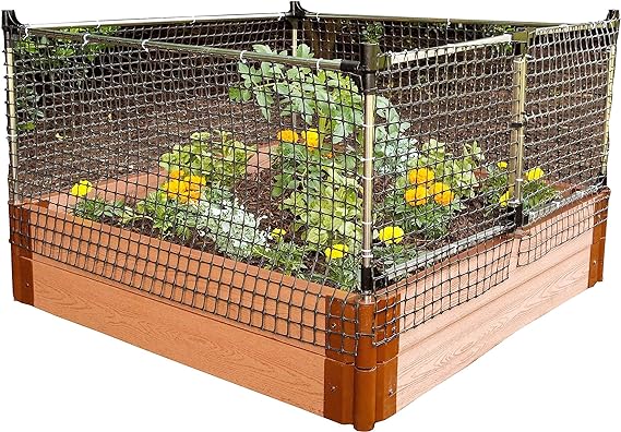 Frame It All Stack & Extend Animal Barrier with Gate (4 x 2 Feet Straight Panels), Garden Protection Against Small to Large Animals, Guards Vegetables, Fruits, and Flowers, Mesh Net with Steel Frame