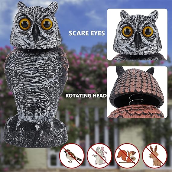 Hausse 2er-Pack Vogelscheuche, gefälschte Eulen-Köder-Skulptur, rotierender Kopf, Kunststoff-Eulen-Vogelabwehrmittel, 10,6 Zoll Höhe, Naturfeind-gehörnte Schädlingsbekämpfung für den Garten im Freien