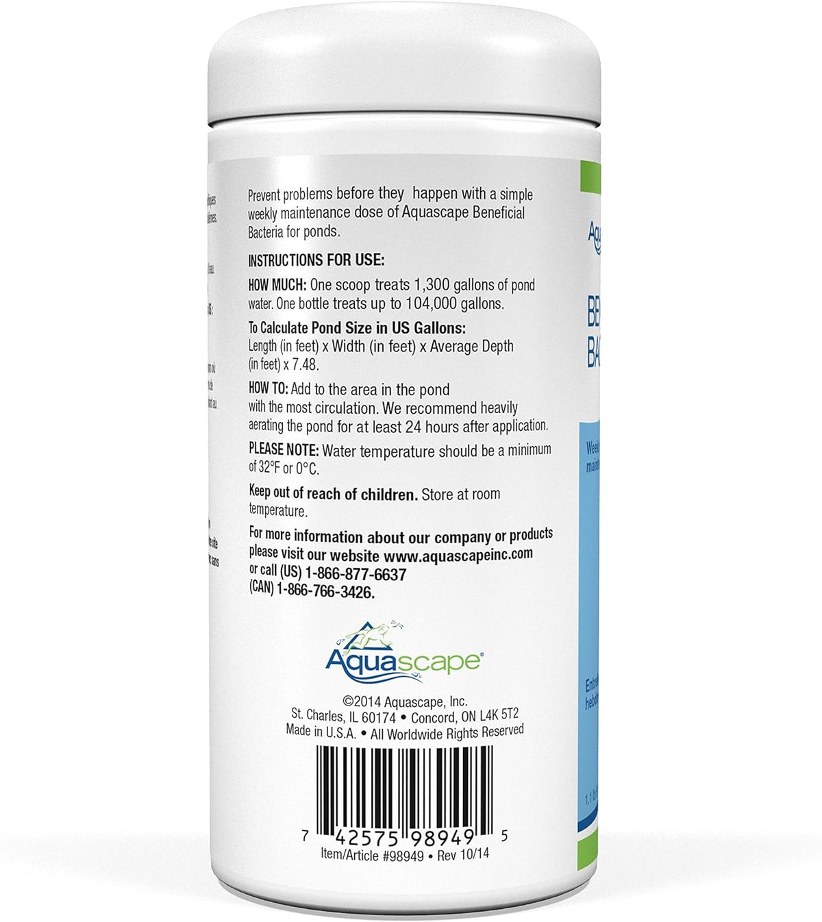 Aquascape 98949 Nützliches Bakterienkonzentrat für Teich- und Wasserspiele, 1,1 Pfund, weiß 