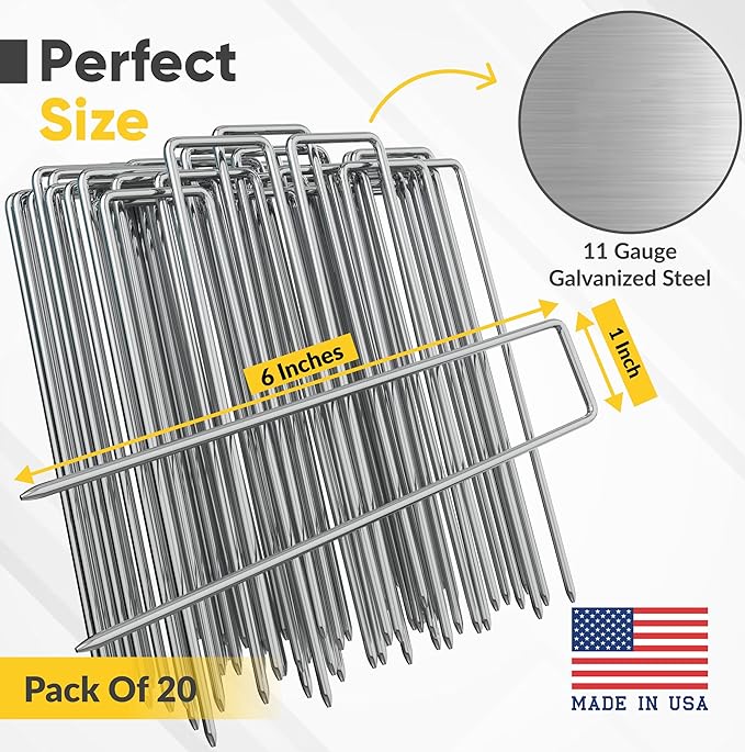 BzBirds USA Made Landscape Staples 6 inch 11 Gauge Garden Stakes Galvanized SOD Pins Lawn Stake for Weed Barrier Fabric Ground Cover Holding Fence Christmas Decorations Irrigation Tubing