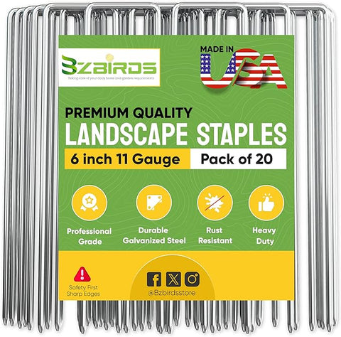 BzBirds USA Made Landscape Staples 6 inch 11 Gauge Garden Stakes Galvanized SOD Pins Lawn Stake for Weed Barrier Fabric Ground Cover Holding Fence Christmas Decorations Irrigation Tubing