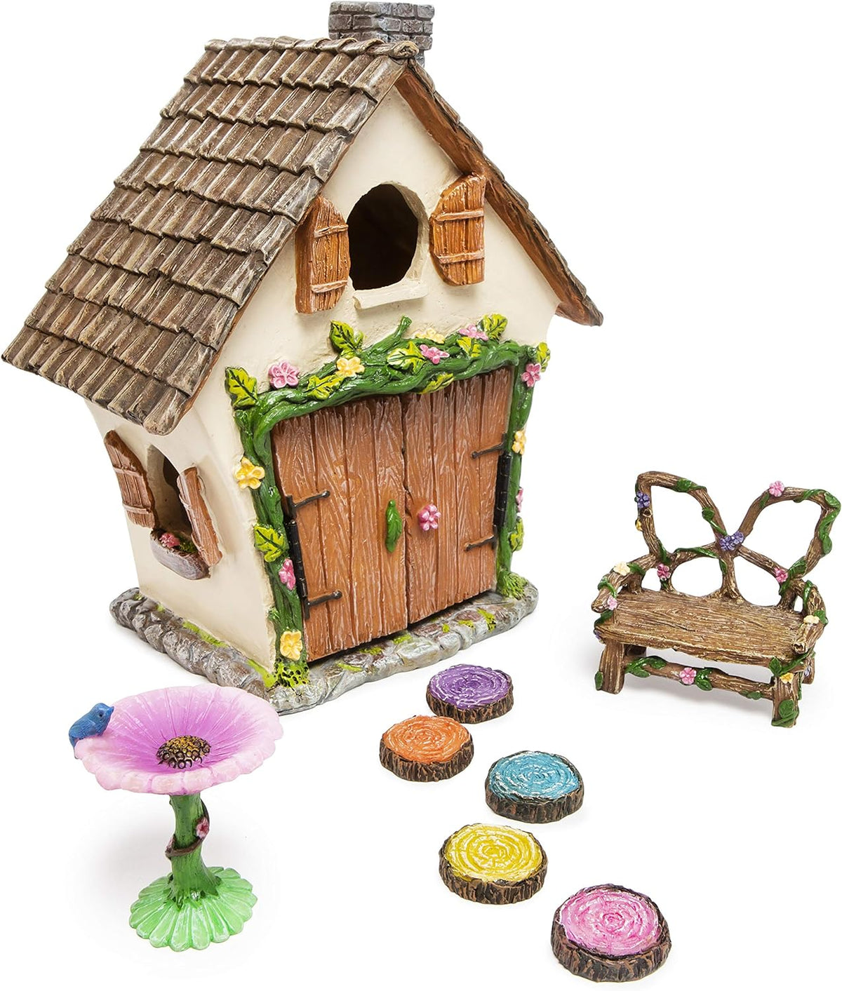 Kit de casa de hadas de pradera y roble, kit de jardín de hadas al aire libre para niños y adultos, casa de jardín de hadas con puertas que se abren y accesorios de jardín de hadas, juego mágico de jardín de hadas incluye accesorios adorables 