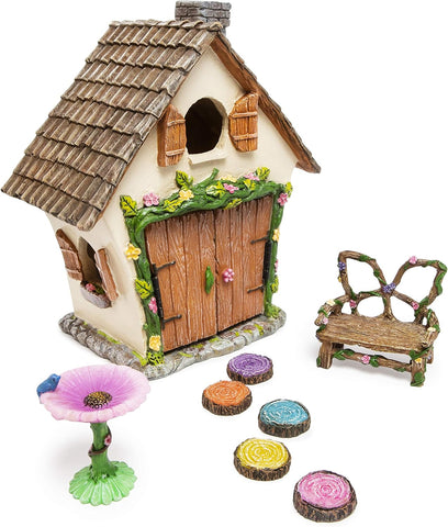 Kit de casa de hadas de pradera y roble, kit de jardín de hadas al aire libre para niños y adultos, casa de jardín de hadas con puertas que se abren y accesorios de jardín de hadas, juego mágico de jardín de hadas incluye accesorios adorables 