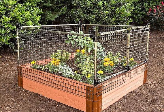 Frame It All Stack & Extend Animal Barrier with Gate (4 x 2 Feet Straight Panels), Garden Protection Against Small to Large Animals, Guards Vegetables, Fruits, and Flowers, Mesh Net with Steel Frame