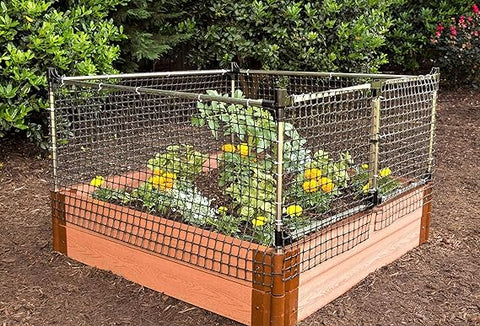 Frame It All Stack & Extend Animal Barrier with Gate (4 x 2 Feet Straight Panels), Garden Protection Against Small to Large Animals, Guards Vegetables, Fruits, and Flowers, Mesh Net with Steel Frame