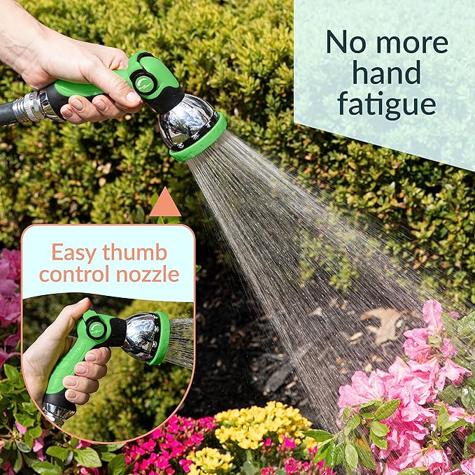 ALMA Garden Hose Nozzle Sprayer with THUMB CONTROL ON OFF VALVE - 10 Spray Pattern Perfect Garden Water Hose Sprayer Nozzle for Outdoor - Hose Head Attachment Gun Handle Nozzles