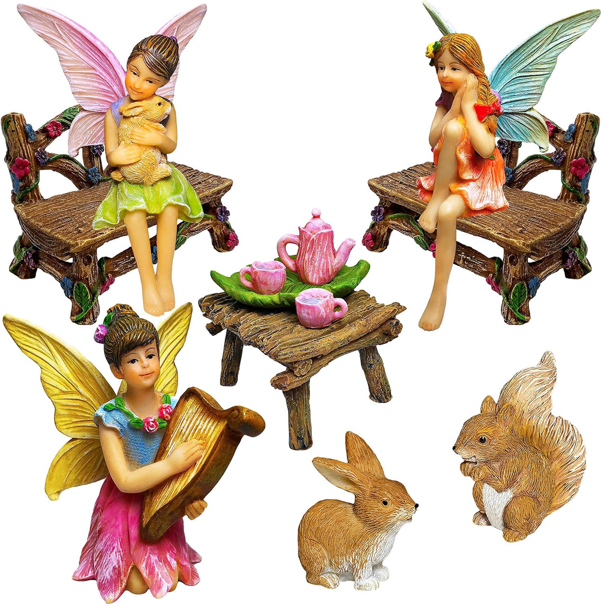 Mood Lab Fairy Garden - Kit de inicio de figuras y accesorios en miniatura - Juego de jardín de hadas de 12 piezas - Decoración para exteriores o casas