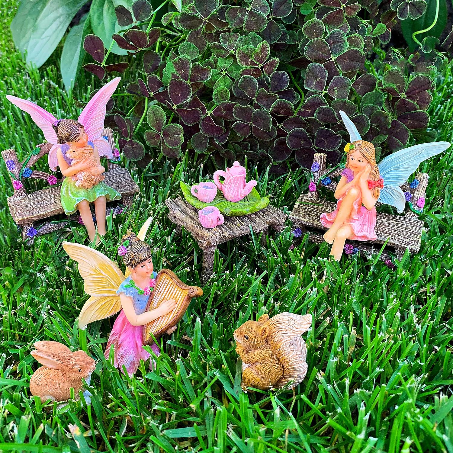 Mood Lab Fairy Garden - Kit de inicio de figuras y accesorios en miniatura - Juego de jardín de hadas de 12 piezas - Decoración para exteriores o casas