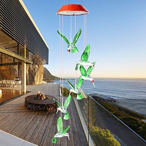 Campanilla de viento solar de colibrí al aire libre, regalo para papá, mamá, abuela, esposa, hija, hermana, tía, abuela, mujeres, decoración al aire libre para patio, jardinería