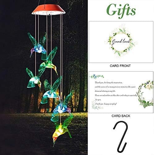 Campanilla de viento solar de colibrí al aire libre, regalo para papá, mamá, abuela, esposa, hija, hermana, tía, abuela, mujeres, decoración al aire libre para patio, jardinería