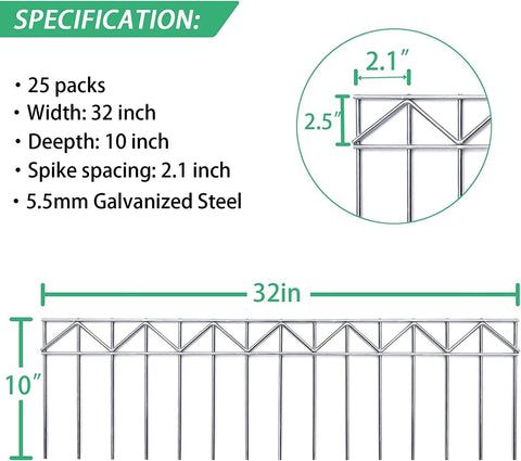 GRELWT 5 Pack 24"L x 15"H Animal Barrier Fence, Underground No Dig Fence, 5.5mm Galvanized Stakes with 2 inch Spacing, Metal Fence Panel for Outdoor Yard Patio, Total 10Ft(L) X 15in(H) Black