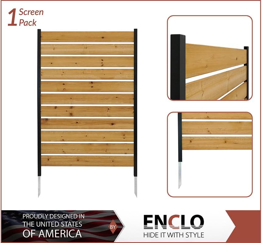 Enclo Privacy Screens EC18009 Charleston - Kit de valla de privacidad para exteriores de madera, con listones sin excavación, 38 pulgadas de ancho x 42 pulgadas de alto, 2 paneles