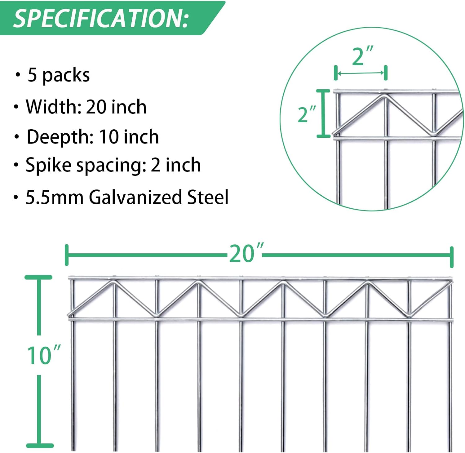 GRELWT 5 Pack 24"L x 15"H Animal Barrier Fence, Underground No Dig Fence, 5.5mm Galvanized Stakes with 2 inch Spacing, Metal Fence Panel for Outdoor Yard Patio, Total 10Ft(L) X 15in(H) Black